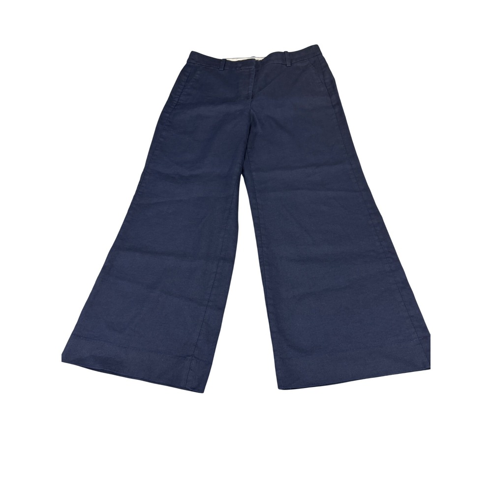 J.Crew Carolina Wide Leg Pants Navy Blue Linen Blend High Rise Trousers Women 12